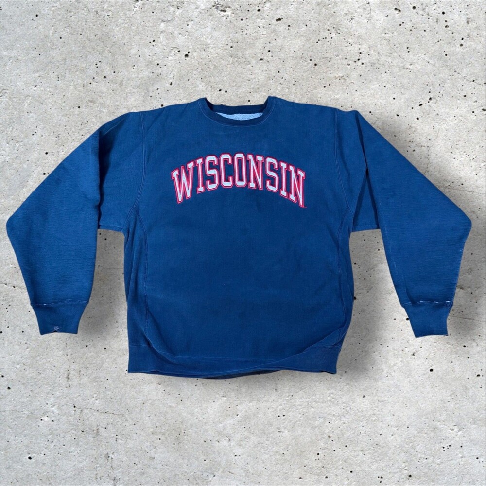 VTG 90s Steve & Barrys Wisconsin Badgers Sweatshirt XL Navy Blue USA Flawed